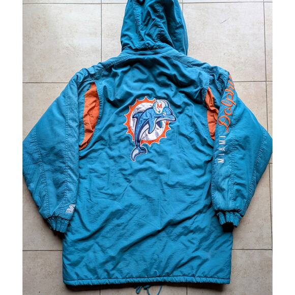 Miami Dolphins 90s STARTER puffer Trench jacket XL teal grid NFL Pro vintage - Picture 1 of 6